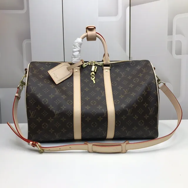 Louis Vuitton Keepall Bandoulière Monogram Canvas Brown and Tan Duffle Bag 10