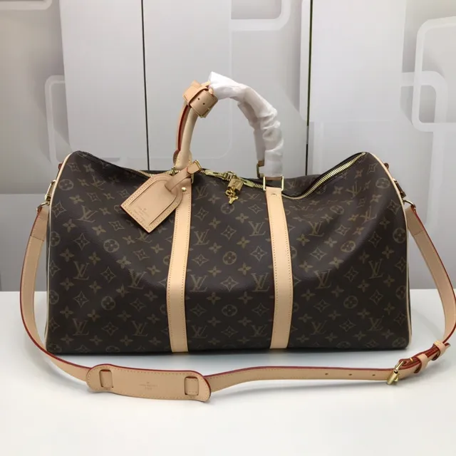 Louis Vuitton Keepall Bandoulière Monogram Canvas Brown and Tan Duffle Bag 19