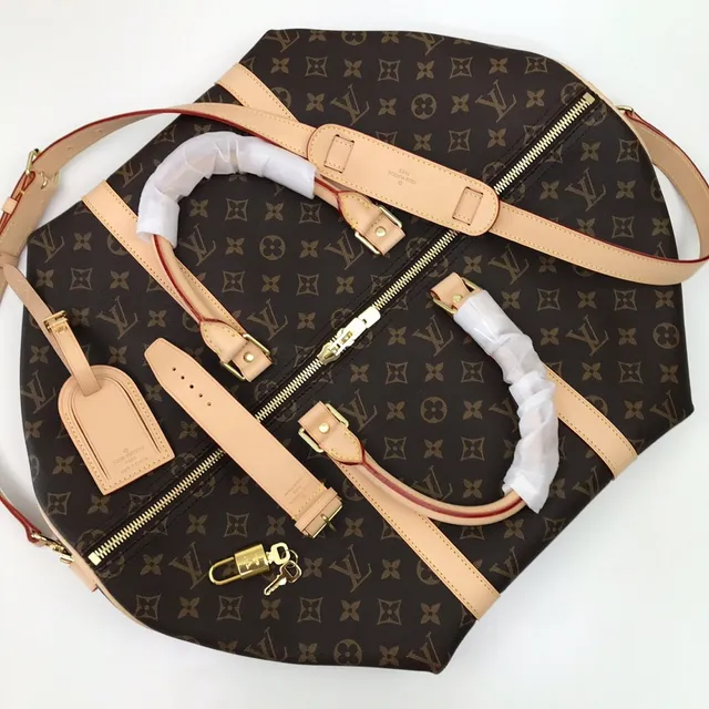 Louis Vuitton Keepall Bandoulière Monogram Canvas Brown and Tan Duffle Bag 21
