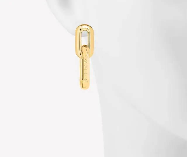 Louis Vuitton Link Gold Interlocking Rectangular Links Engraved Monogram Earrings 8