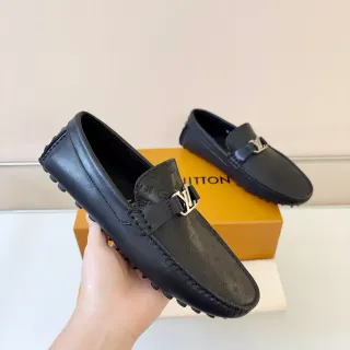 Louis Vuitton Loafer Black Gold Monogram-Embossed Leather Metal LV Buckle Strap Loafer