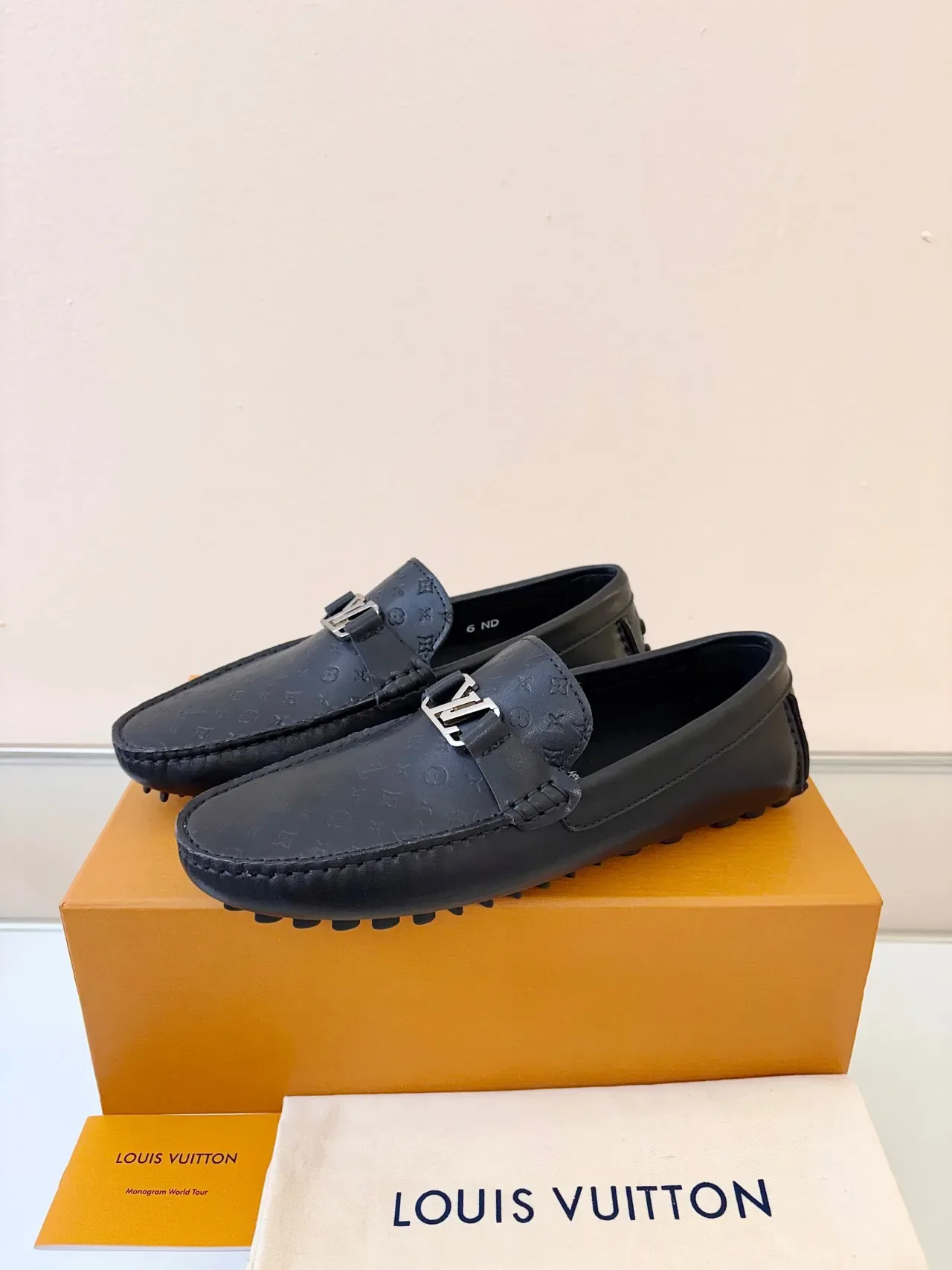 Louis Vuitton Loafer Black Gold Monogram-Embossed Leather Metal LV Buckle Strap Loafer 2