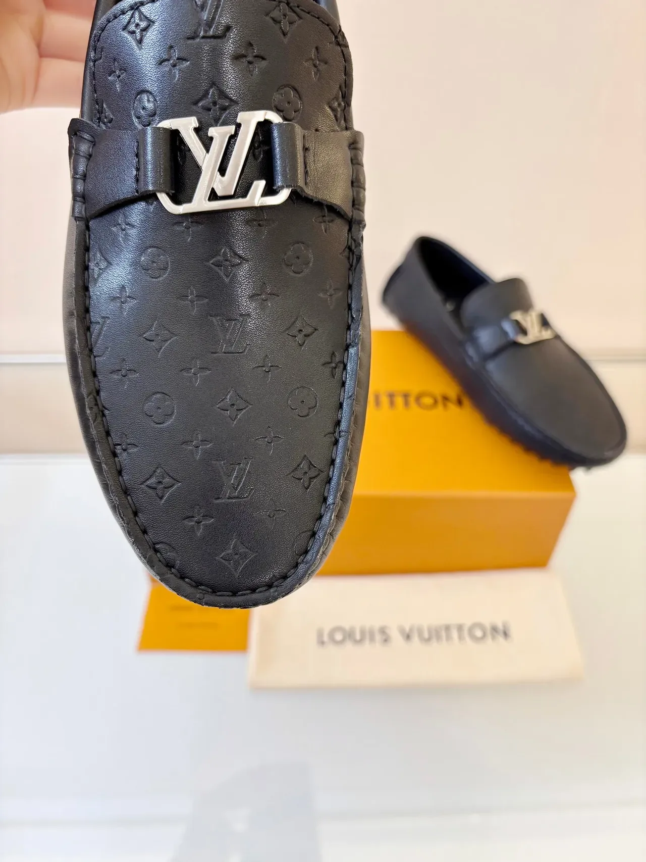 Louis Vuitton Loafer Black Gold Monogram-Embossed Leather Metal LV Buckle Strap Loafer 3