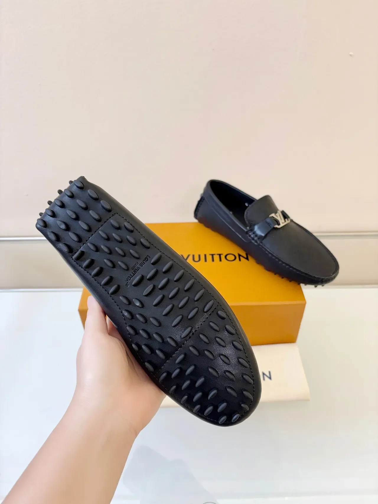 Louis Vuitton Loafer Black Gold Monogram-Embossed Leather Metal LV Buckle Strap Loafer 5