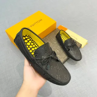 Louis Vuitton 乐福鞋 黑色 黄色 印花压纹皮革 装饰蝴蝶结 乐福鞋