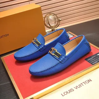 路易威登乐福鞋 蓝色 金色 压纹皮革 金属 LV 扭锁扣 乐福鞋