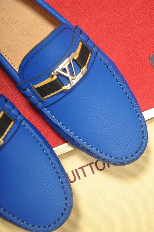 Louis Vuitton Loafer Blue Gold Pebbled Leather Metal LV Twist-Lock Buckle Loafer 2