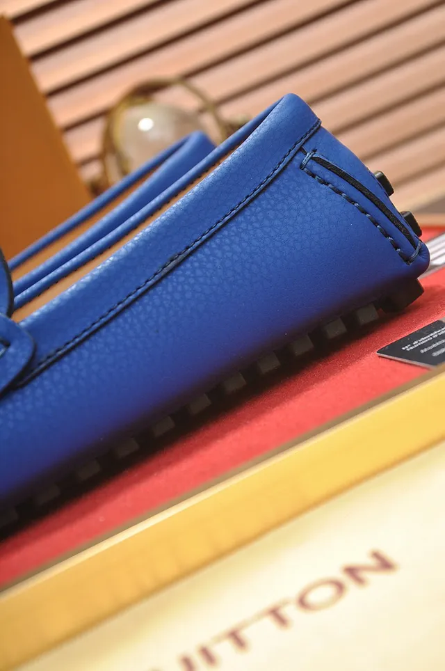 Louis Vuitton Loafer Blue Gold Pebbled Leather Metal LV Twist-Lock Buckle Loafer 3