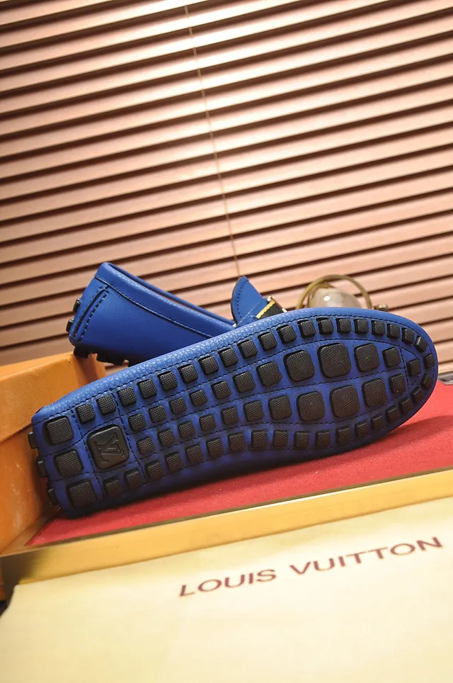 Louis Vuitton Loafer Blue Gold Pebbled Leather Metal LV Twist-Lock Buckle Loafer 4