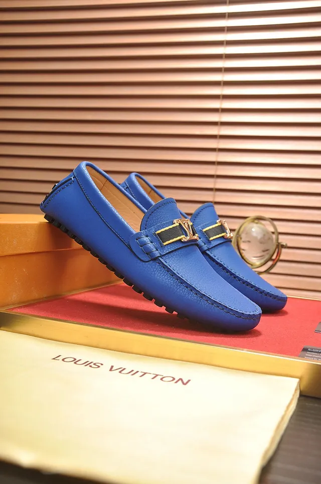 Louis Vuitton Loafer Blue Gold Pebbled Leather Metal LV Twist-Lock Buckle Loafer 6