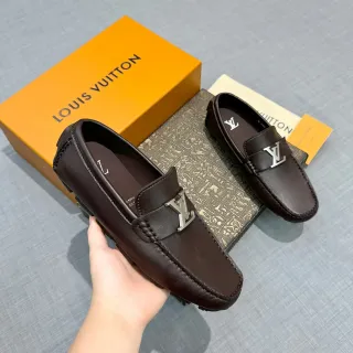 Louis Vuitton Loafer Brown Leather Metal LV Buckle Loafers