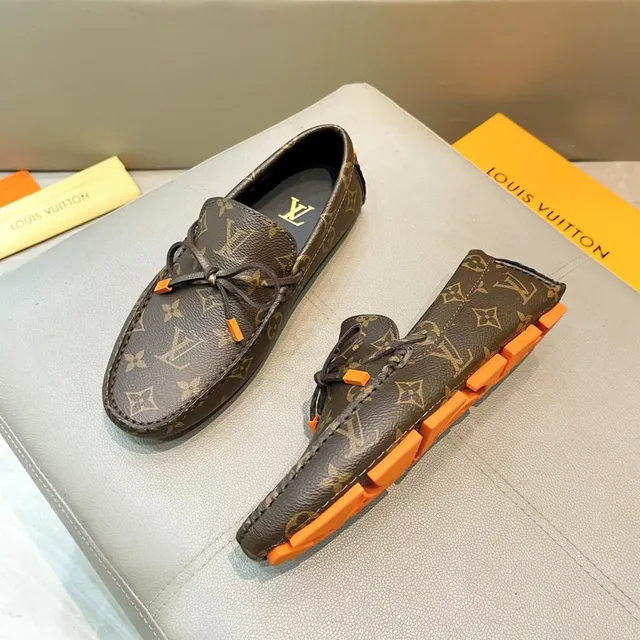 Louis Vuitton Loafer Brown Orange Monogram-Coated Leather Contrast Rubber Sole Loafer 4