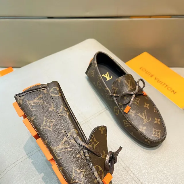 Louis Vuitton Loafer Brown Orange Monogram-Coated Leather Contrast Rubber Sole Loafer 7
