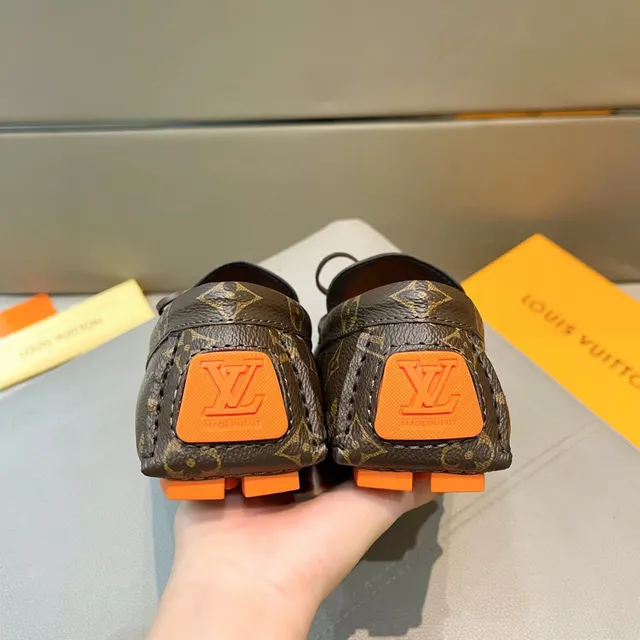 Louis Vuitton Loafer Brown Orange Monogram-Coated Leather Contrast Rubber Sole Loafer 8