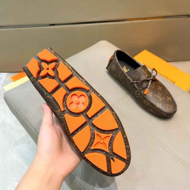 Louis Vuitton Loafer Brown Orange Monogram-Coated Leather Contrast Rubber Sole Loafer 9