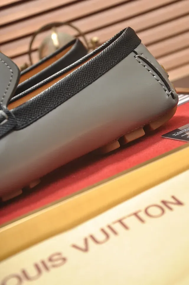 Louis Vuitton Loafer Gray Red Leather LV Buckle Strap Loafer 2