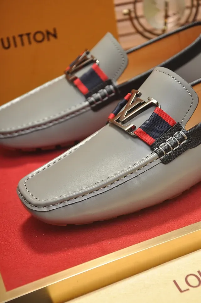 Louis Vuitton Loafer Gray Red Leather LV Buckle Strap Loafer 3