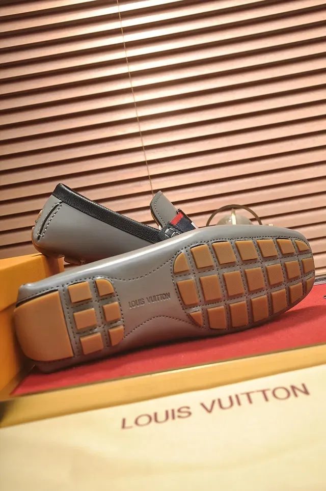 Louis Vuitton Loafer Gray Red Leather LV Buckle Strap Loafer 4