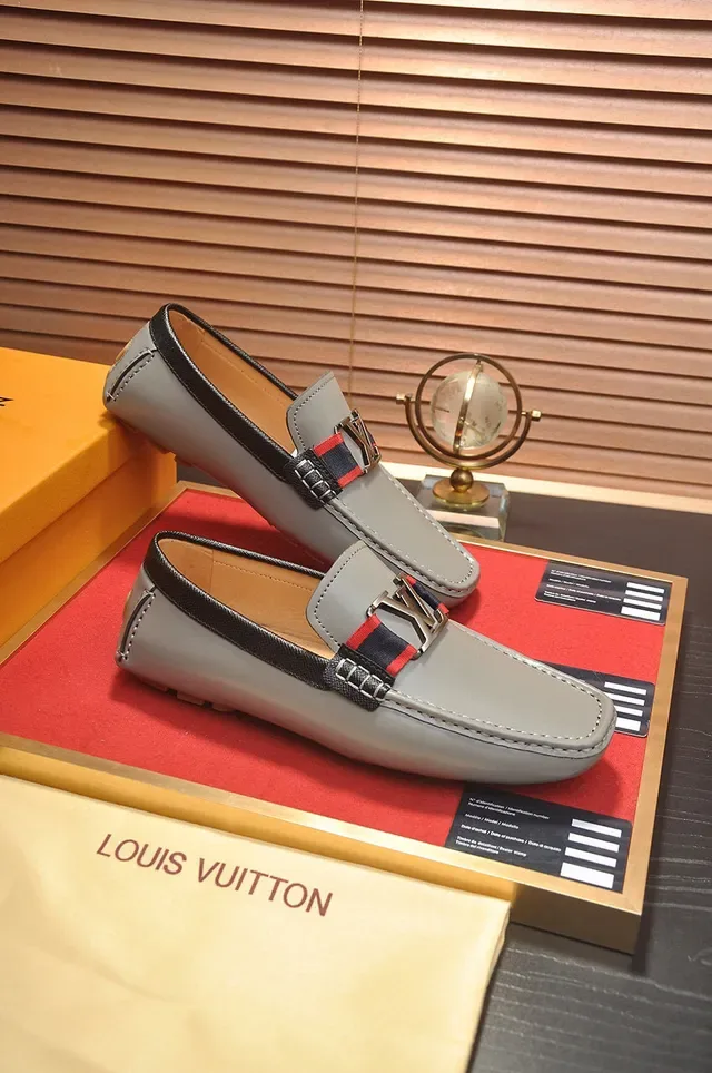 Louis Vuitton Loafer Gray Red Leather LV Buckle Strap Loafer 5