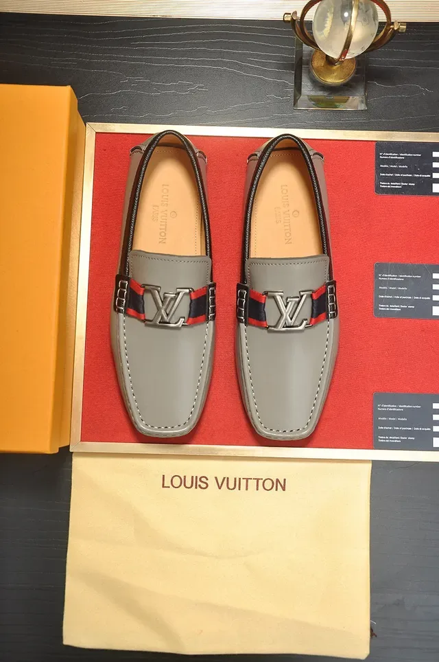 Louis Vuitton Loafer Gray Red Leather LV Buckle Strap Loafer 8