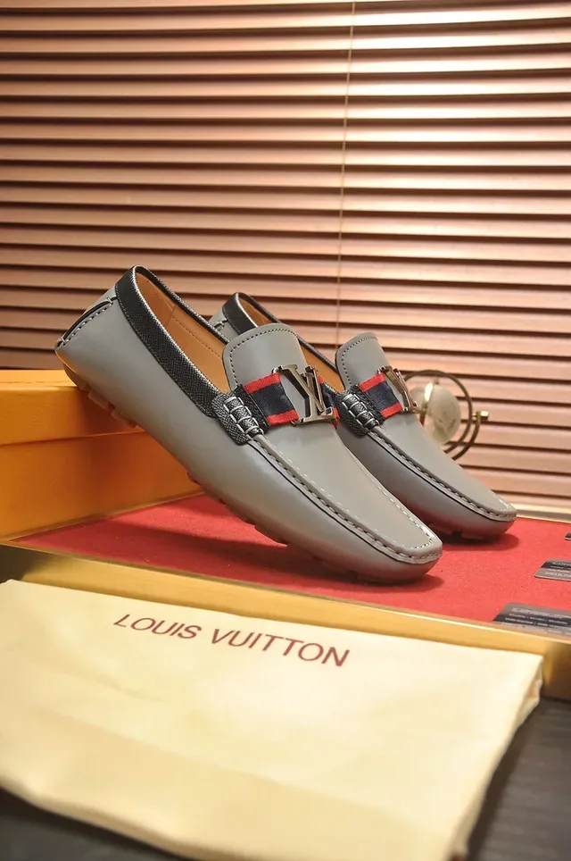 Louis Vuitton Loafer Gray Red Leather LV Buckle Strap Loafer 9