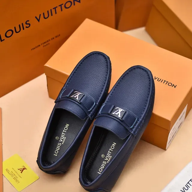 Louis Vuitton Loafer Navy Blue Pebbled Leather Slip-On Loafers 3
