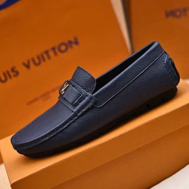 Louis Vuitton Loafer Navy Blue Pebbled Leather Slip-On Loafers 5