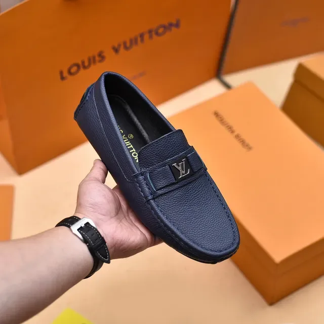 Louis Vuitton Loafer Navy Blue Pebbled Leather Slip-On Loafers 6