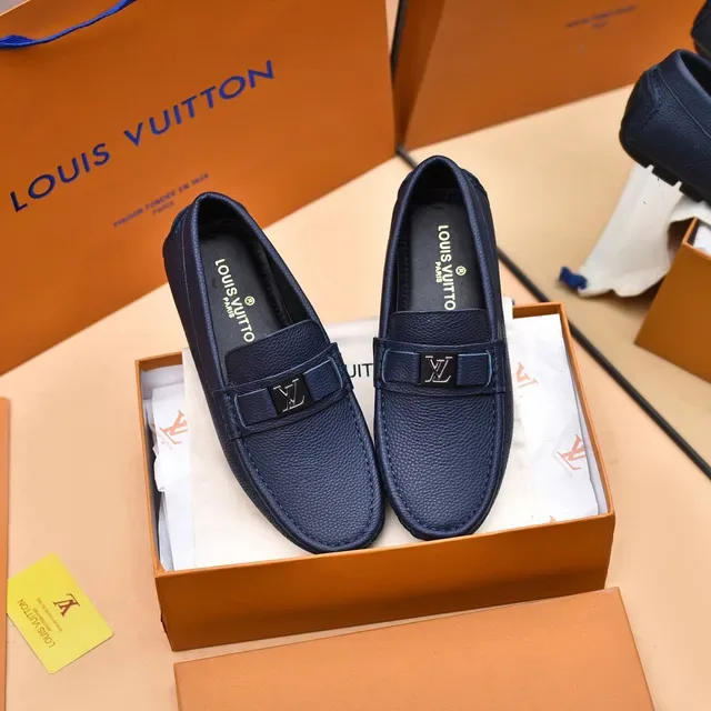 Louis Vuitton Loafer Navy Blue Pebbled Leather Slip-On Loafers 9