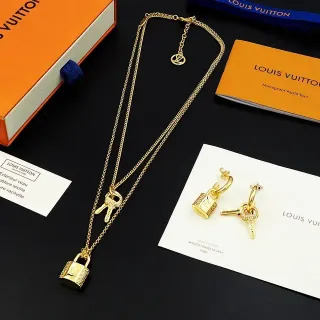 Louis Vuitton Lock & Key Gold-Tone Padlock and Key Necklace