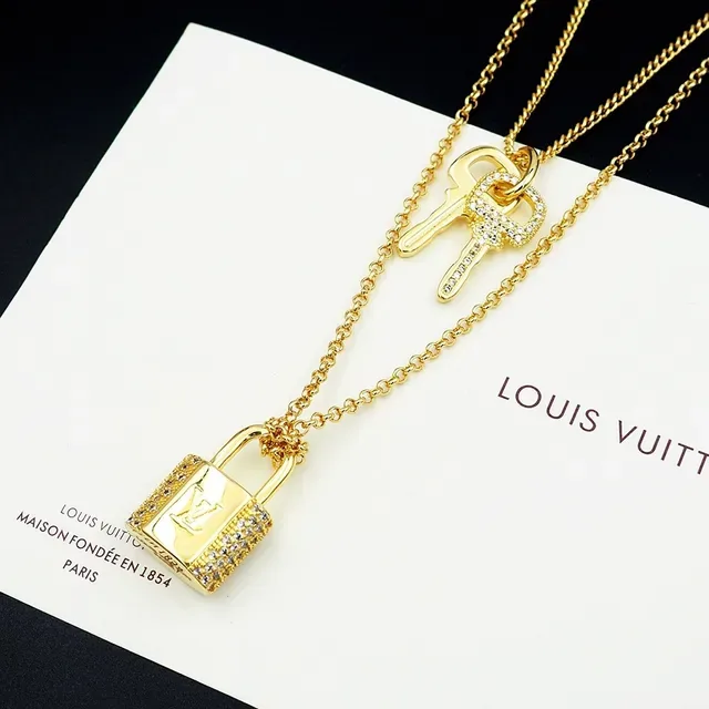 Louis Vuitton Lock & Key Gold-Tone Padlock and Key Necklace 2