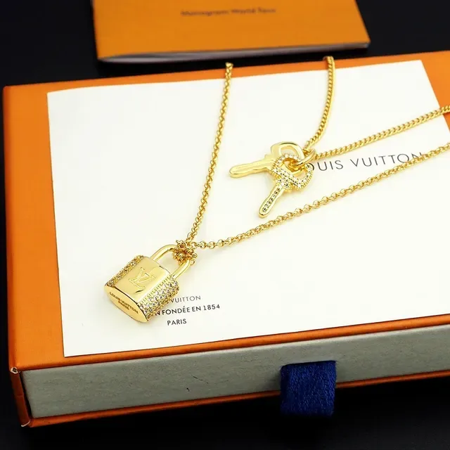 Louis Vuitton Lock & Key Gold-Tone Padlock and Key Necklace 4
