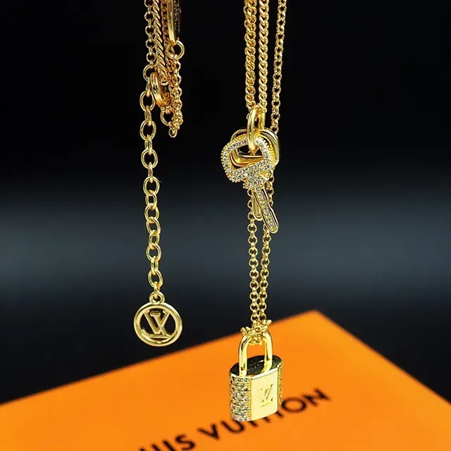 Louis Vuitton Lock & Key Gold-Tone Padlock and Key Necklace 6
