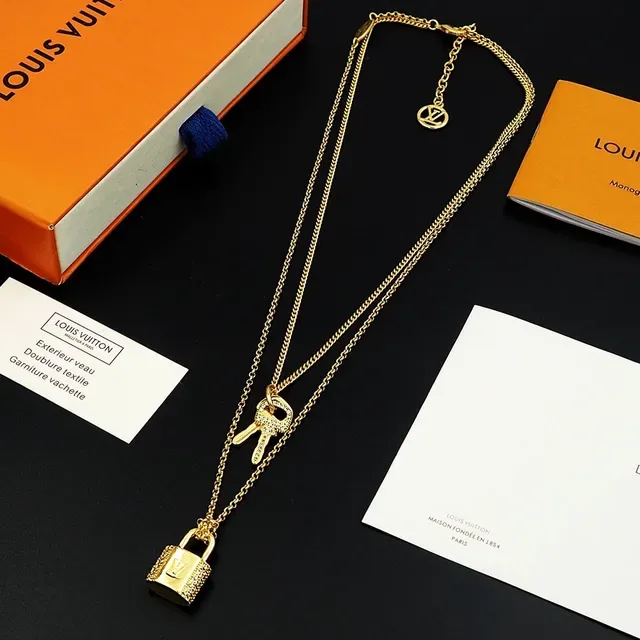 Louis Vuitton Lock & Key Gold-Tone Padlock and Key Necklace 7