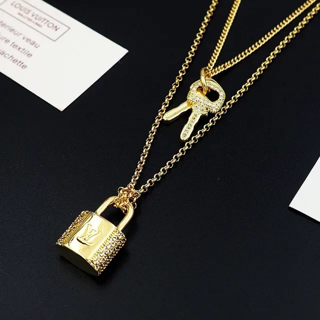 Louis Vuitton Lock & Key Gold-Tone Padlock and Key Necklace 8