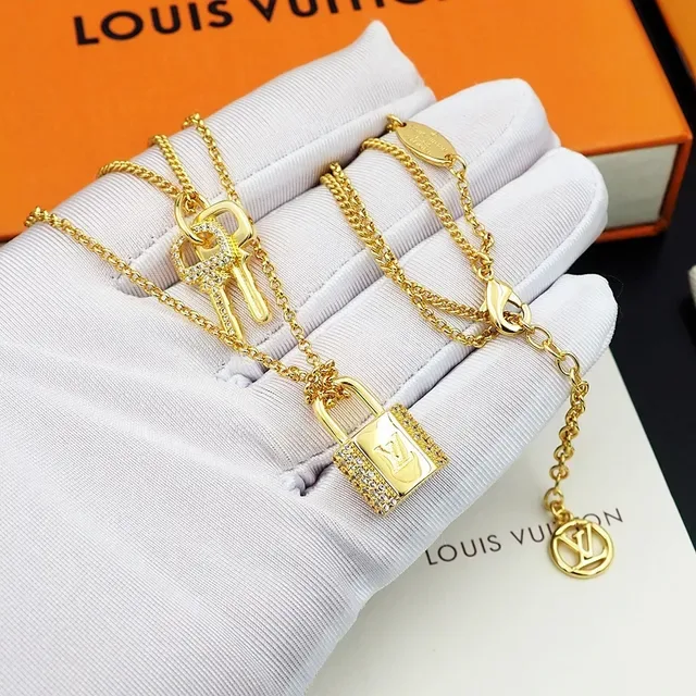 Louis Vuitton Lock & Key Gold-Tone Padlock and Key Necklace 9