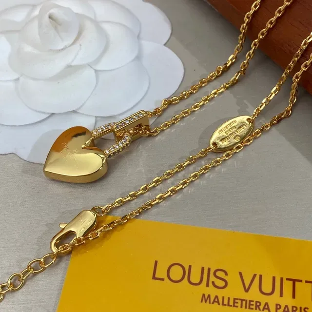 Louis Vuitton Lockit Heart Pave Crystal Gold-Tone Necklace 2