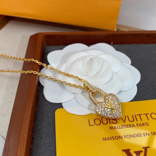 Louis Vuitton Lockit Heart Pave Crystal Gold-Tone Necklace 7