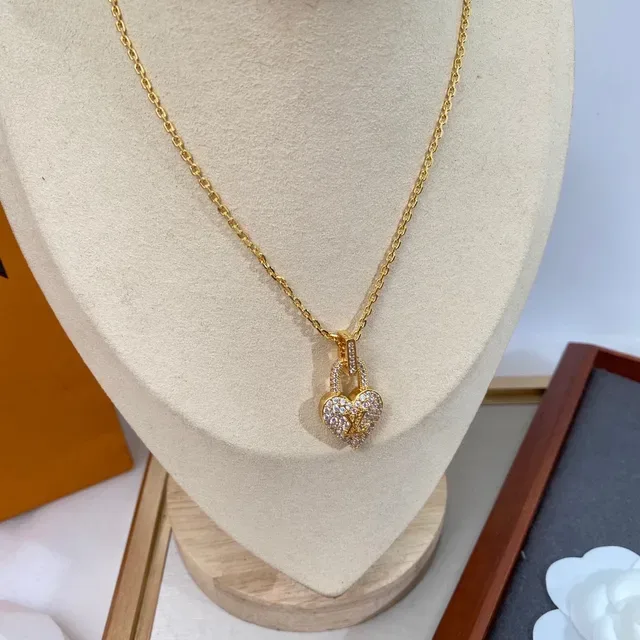 Louis Vuitton Lockit Heart Pave Crystal Gold-Tone Necklace 8