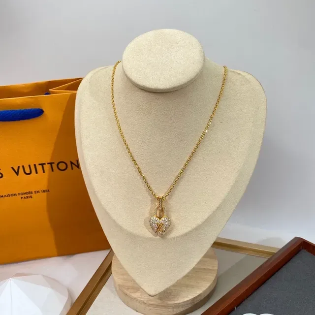Louis Vuitton Lockit Heart Pave Crystal Gold-Tone Necklace 9
