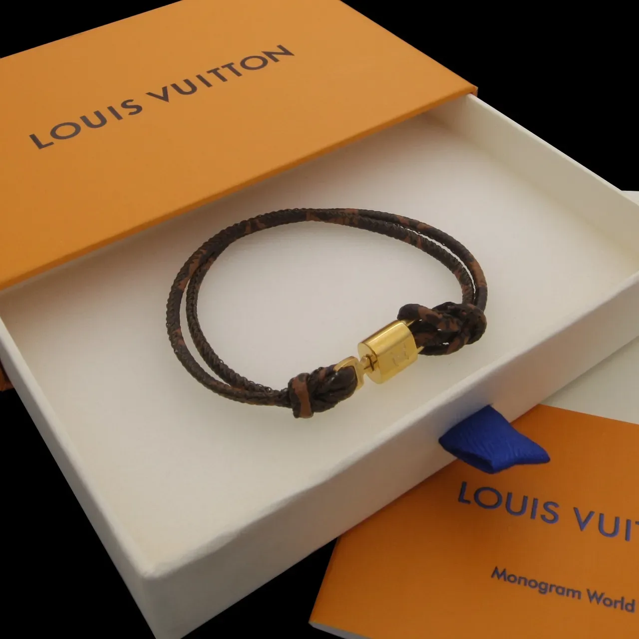 Louis Vuitton Lockit Monogram Brown and Gold Bracelet 4