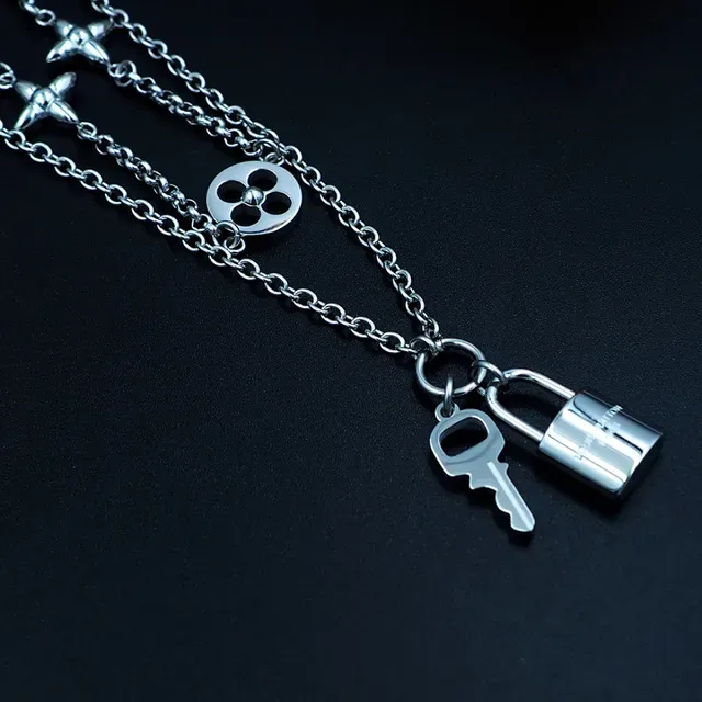 Louis Vuitton Lockit Silver Blue Multi-Chain Quatrefoil Charms Necklace 3