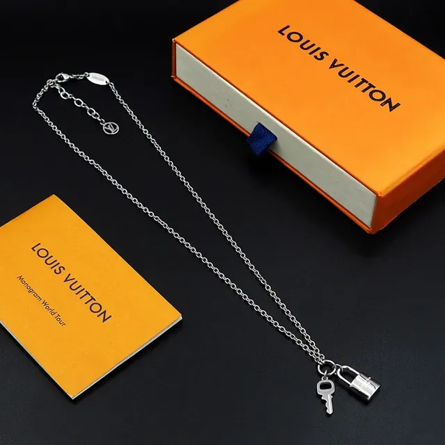 Louis Vuitton Lockit Silver Blue Multi-Chain Quatrefoil Charms Necklace 4