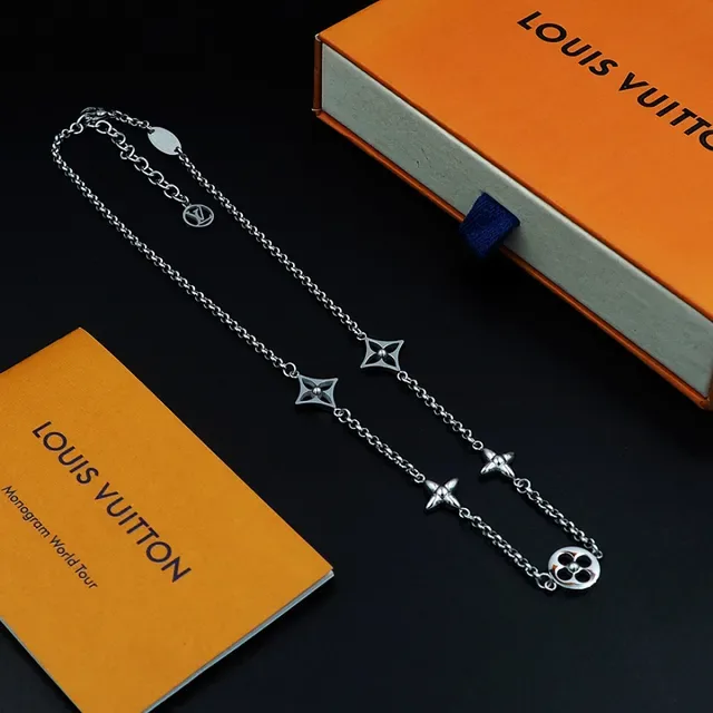 Louis Vuitton Lockit Silver Blue Multi-Chain Quatrefoil Charms Necklace 6