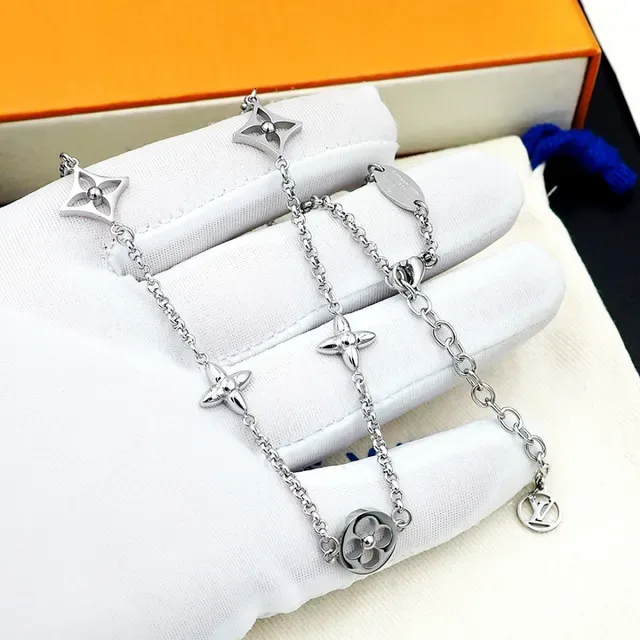 Louis Vuitton Lockit Silver Blue Multi-Chain Quatrefoil Charms Necklace 7