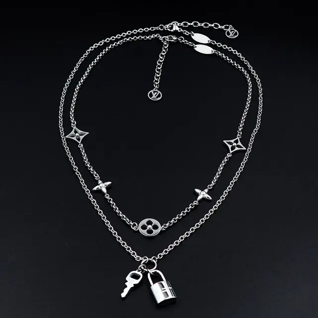 Louis Vuitton Lockit Silver Blue Multi-Chain Quatrefoil Charms Necklace 8
