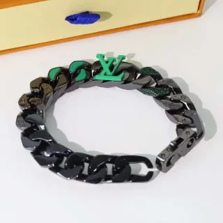 سوار لويس فيتون LV Chain أسود وأخضر زنجير كيرب لينك سميك معدن مصقول