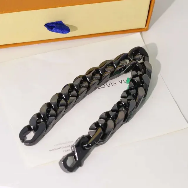 Louis Vuitton LV Chain Black Green Chunky Curb-Link Polished Metal Bracelet 4