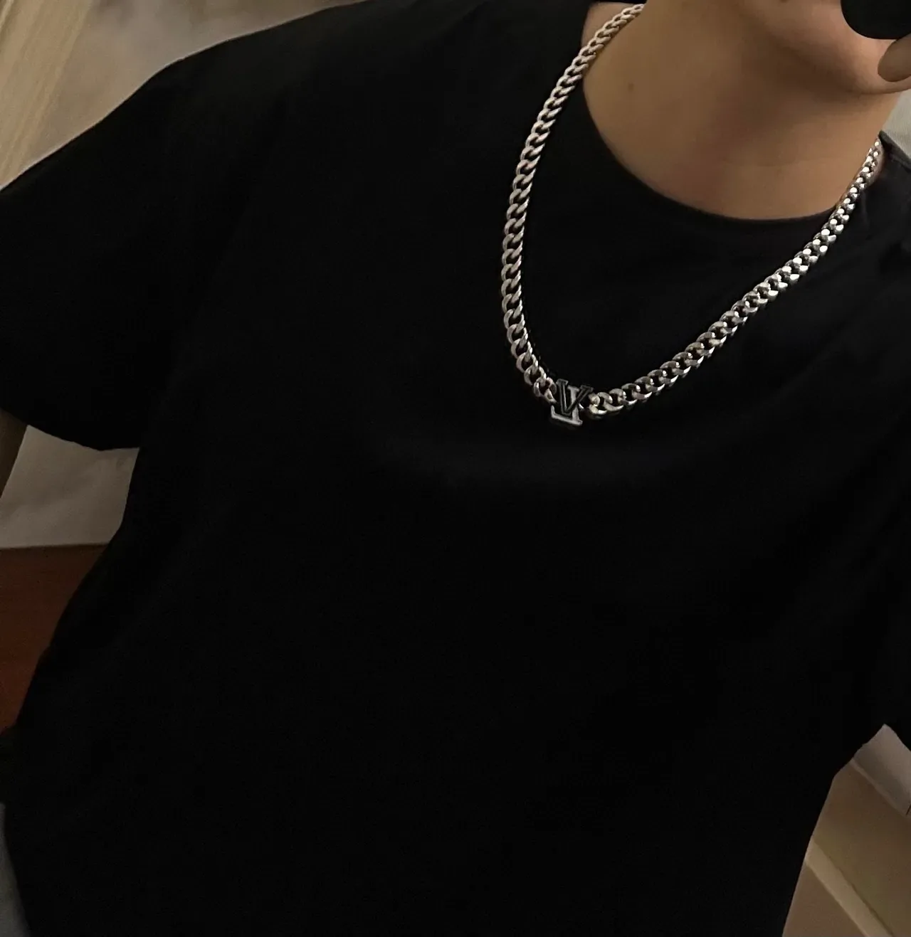 Louis Vuitton LV Chain Silver Green Curb Enamel Logo Charm Necklace 2