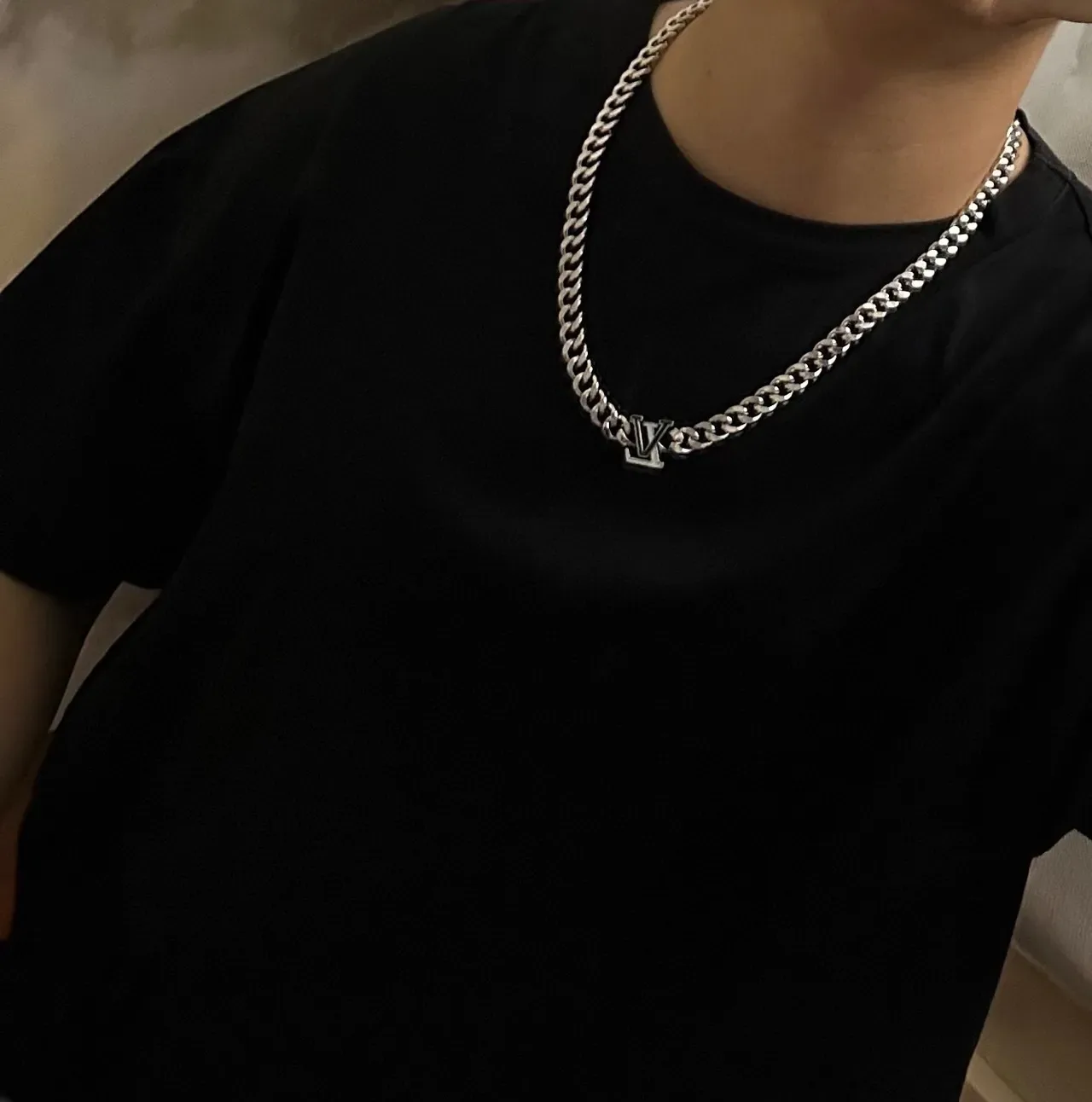 Louis Vuitton LV Chain Silver Green Curb Enamel Logo Charm Necklace 7